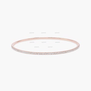 14k Gold Moissanite Bangle Bracelet, Eternity Diamond Bangle Bracelet, Delicate Diamond Bangle, Minimalist Diamond Gold Bangle  For Women's