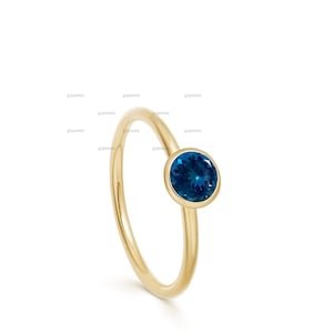 Bezel Round London Blue Topaz Ring, Stacking Ring, 14k Solid Gold Ring, Gemstone Ring, London Blue Topaz Wedding Rig, Anniversary Ring Gifts