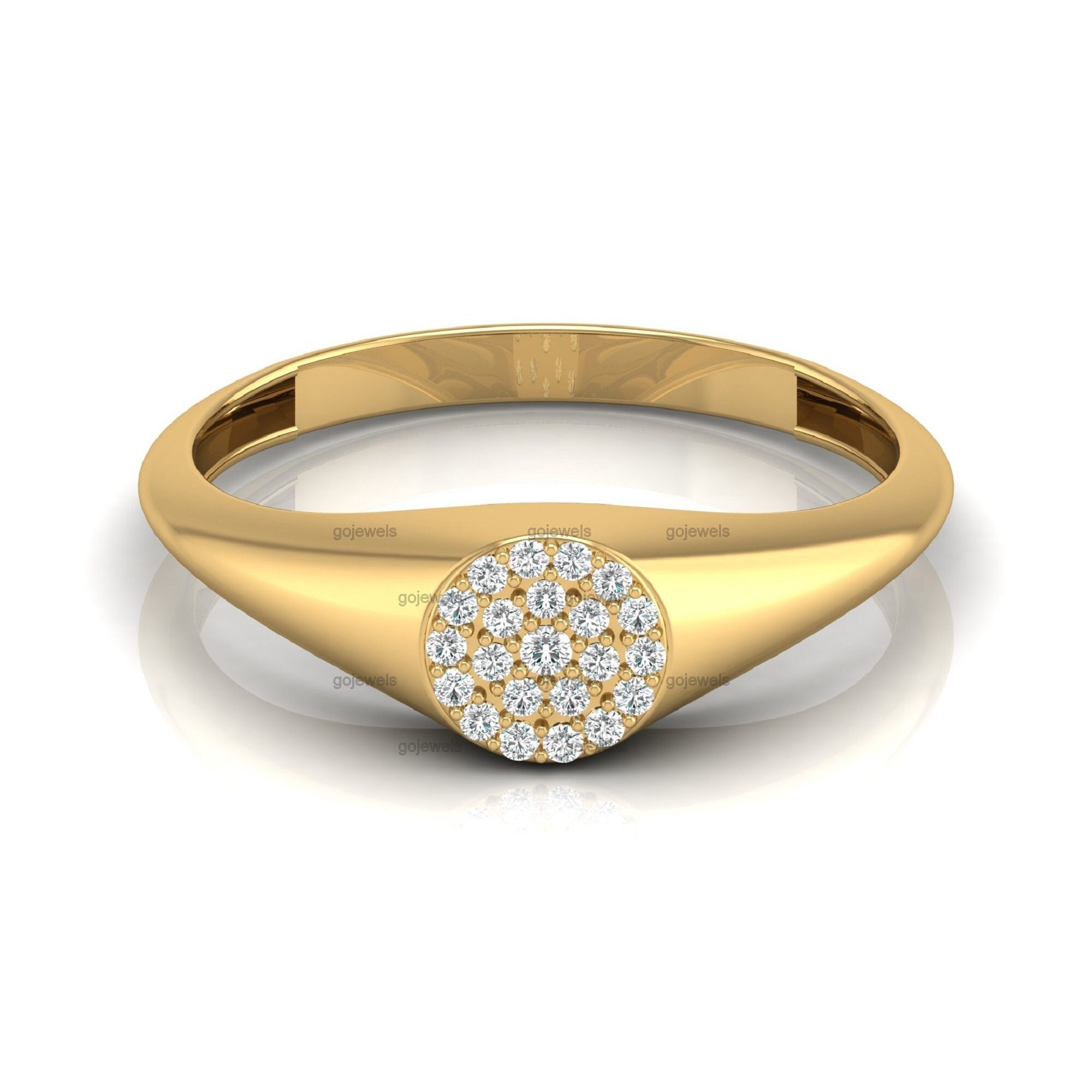 14K Gold Moissanite Signet Ring, Pave Pinky Disc Ring, Dainty Diamond Pinky Ring, Signet Ring for Women, Gold Signet Ring, Birthday Gift