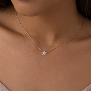 Moissanite Star Necklace, 14k Rose Gold Diamond Star Necklace, Minimalist Diamond Star Charm Necklace, Dainty Star Necklace, Gift for Friend
