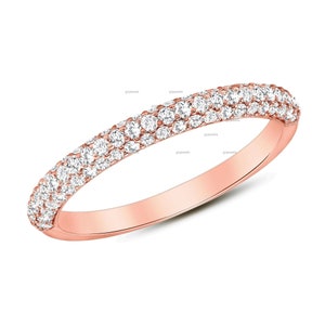 Three Row Moissanite Wedding Band, 14K Rose Gold Half Eternity Diamond Ring, Anniversary Gift For Women, Silver Ring, Propose Ring For Her
