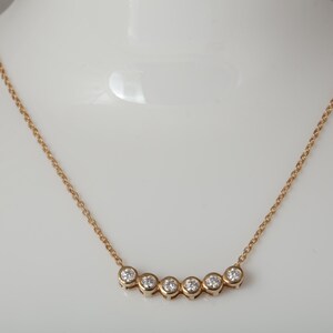 14k Gold 6 Bezel Moissanite Curved Bar Necklace, Delicate Diamond Necklace, Dainty Cable Chain, Minimalist Charm Necklace, Anniversary Gift image 2