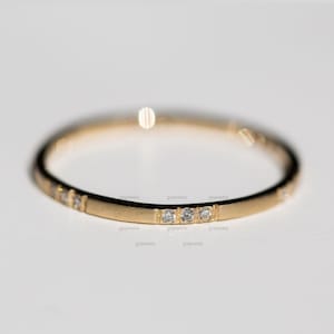 Spaced Moissanite Wedding Band, Delicate Gold Diamond Band, Eternity Diamond Ring, Spaced Diamond Ring, Flat Wedding Band With Equally Space