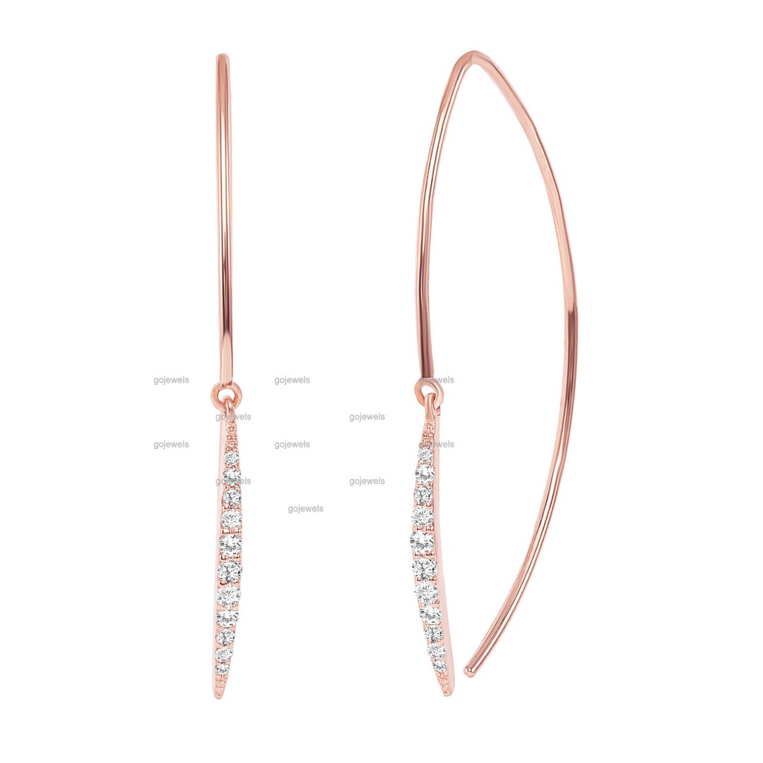 Push Through Earring Pull Through Earring, 14k Gold Earrings, Moissanite Earrings, Thread ...