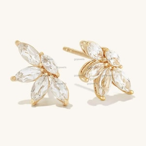 14K Gold Marquise Moissanite Earrings, Classic Jewelry, Diamond Studs, Minimalist Earrings, Elegant Floral Earring, Silver Marquise Studs