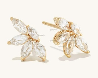 14K Gold Marquise Moissanite Earrings, Classic Jewelry, Diamond Studs, Minimalist Earrings, Elegant Floral Earring, Silver Marquise Studs