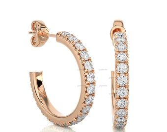 Moissaniet diamanten hoepel oorbellen, 14K gouden diamanten stud oorbellen, post hoepels, moderne bruiloft hoepels oorbellen, dikke gouden diamanten hoepels