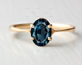 Dainty London Blue Topaz Ring, 14k Gold Wedding Ring, Solitaire Ring, Oval Cut London Blue Topaz Engagement Ring, Blue Topaz Gift For Her