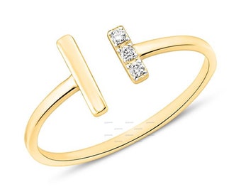 14K] Open cuff diamond ring - DAUGHTERS JEWELRY