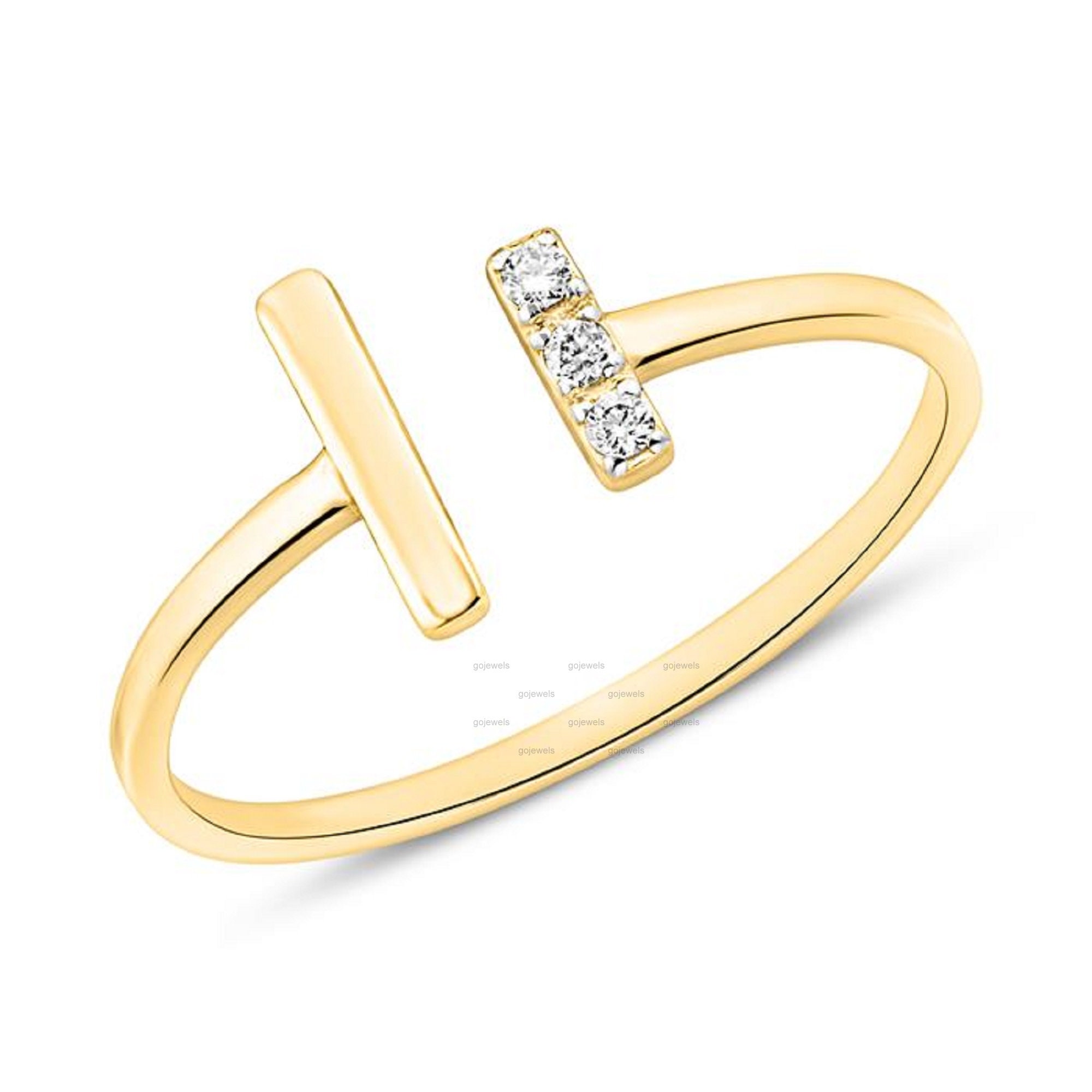 14K] Open cuff diamond ring - DAUGHTERS JEWELRY