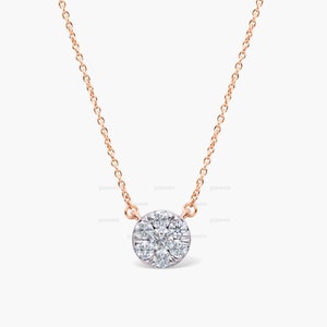14k Rose Gold Moissanite Necklace, Diamond Cluster Necklace, Flower Diamond Pendant Necklace, Minimalist Layering Necklace, Anniversary Gift