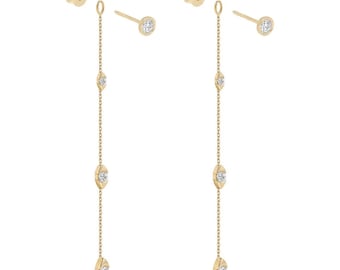 Orecchini pendenti minimalisti, unici ed eleganti con moissanite e diamanti, orecchini a perno con catena a goccia, orecchini da sposa, regalo per anniversario