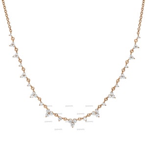Delicate And Sparkles Beautiful 14K Rose Gold Moissanite Necklace, Half Way Gold Diamond Link Necklace, Diamond Cluster Wedding Necklace
