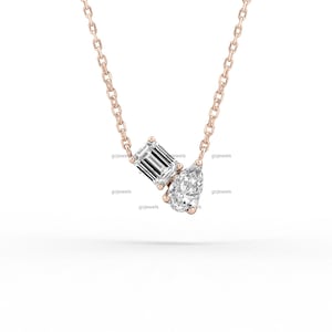 Two Stone Moissanite Pendant Necklace Toi Et Moi Pendant Pear & Emerald Cut Moissanite Necklace 14K Dainty Diamond Necklace Silver Necklace
