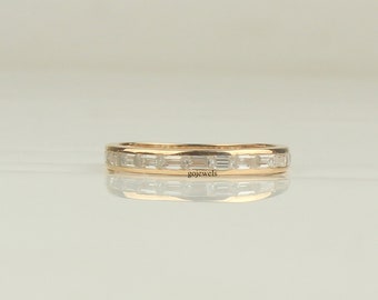 Minimalist Moissanite Band, 14k Gold Wedding Band, Baguette Moissanite Band, Half Eternity Moissanite Ring, Anniversary Gift, Stackable Ring