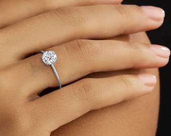 Anello di fidanzamento solitario con moissanite rotonda in oro 14 carati, anello minimalista e delicato a 4 griffe, piccolo anello di promessa di matrimonio, regalo di anniversario per lei