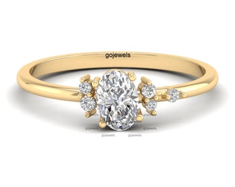Zierlicher Art Deco Free Style Cluster Ring, 14K Gold Moissanite Ring, zarter Diamant Ehering, minimalistischer ovaler Ring, Abschlussgeschenk
