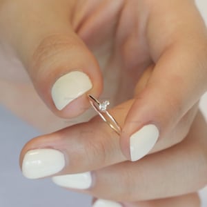 Delicate Two Stone Ring, Dainty 14k Gold Moissanite Ring, Tiny Promise Ring, Minimalist Ring, Gift For Her Silver Wedding Ring Birthday Gift