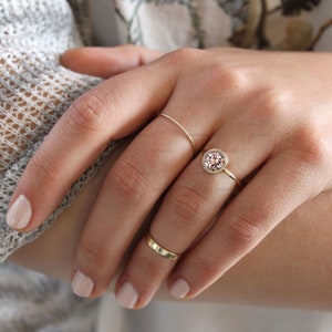 Round Cut Natural Morganite Gemstone Engagement Ring, Halo Diamond Ring, 14K Solid Gold Ring, Morganite Jewelry, Anniversary Rings For Her
