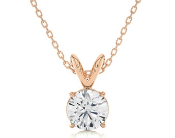 Moissanite Diamant Solitär Halskette in 10K Gold, Moissanite Anhänger, Moissanite Halskette, Sterling Silber Halskette, Geschenk für Sie