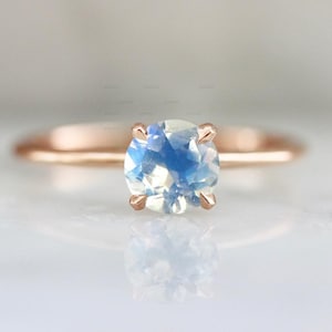 Solitaire Round Rainbow Moonstone Ring, 14k Gold Gemstone Ring, June Birthstone, Anniversary Ring, Moon Stone Promise Ring, Gift For Women
