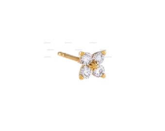 Moissanite Flower Cluster Stud Earring, Minimal Flower Stud Earrings, 14k Gold Stud Earrings, Dainty Minimalist Four Moissanite Studs