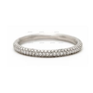 Three Row Eternity Band Moissanite Wedding Band Dainty 14k White Gold Ring Full Eternity Diamond Band Anniversary Rings Sterling Silver Band