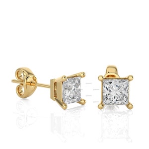 14k Diamond Princess Cut Stud Earrings, Minimalist Bridal Jewelry, Princess Cut Diamond Studs, Square Stud Earring, Bridesmaid Earrings Set