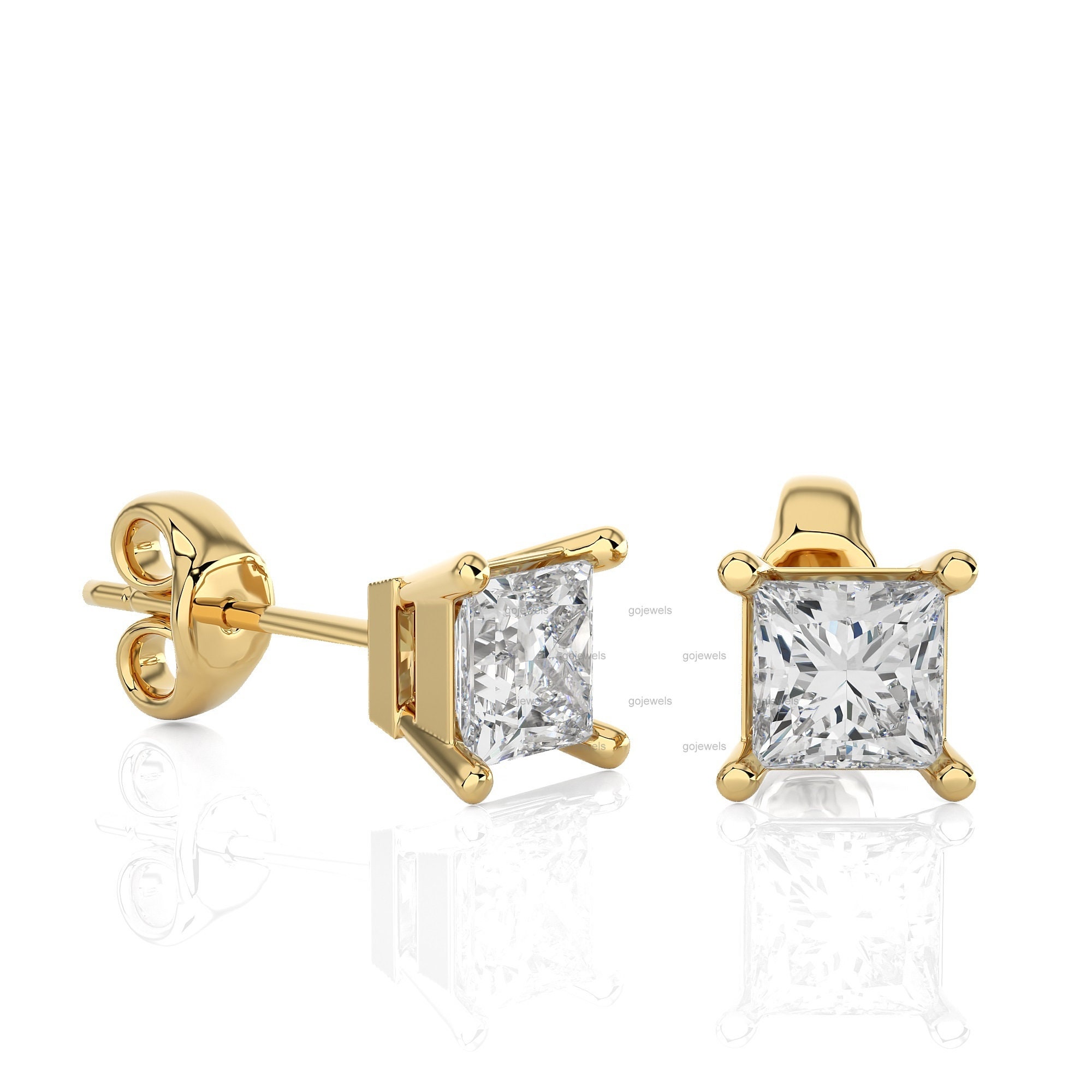 1.04ctw 14k yellow gold princess cut diamond stud earrings SI2-I1/I-J  (ds48) - Brocks Jewelers