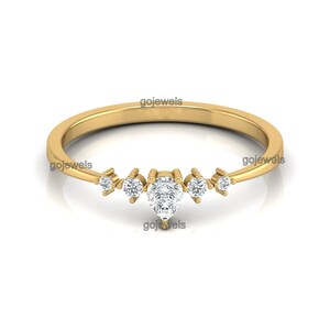 14k Birne und Rund Moissanit Ehering Birne Diamant Ring Gemischter Diamant Ring Fünf Stein Ehering, zierlicher Versprechensring Stapelring