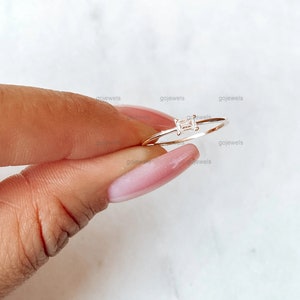 Baguette Ring, 14k Gold Baguette Moissanite Diamond Engagement Ring, Stacking Ring, Dainty Diamond Ring, Minimalist Baguette Diamond Ring