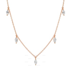 Marquise Moissanite Necklace, 14k Gold Marquise Diamond Dangling Necklace, Dainty Layering Necklace, Station Necklace, Anniversary Gift