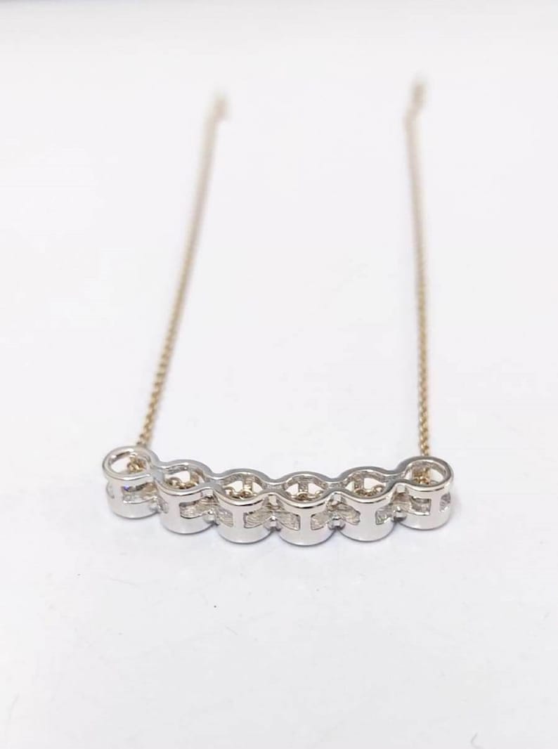 14k Gold 6 Bezel Moissanite Curved Bar Necklace, Delicate Diamond Necklace, Dainty Cable Chain, Minimalist Charm Necklace, Anniversary Gift image 8
