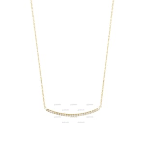Moissanite Curved Bar Necklace in Solid Gold, Elegant Diamond Necklace, Diamond Bar Necklace, Women&#39;s Diamond Necklace, Anniversary Gift