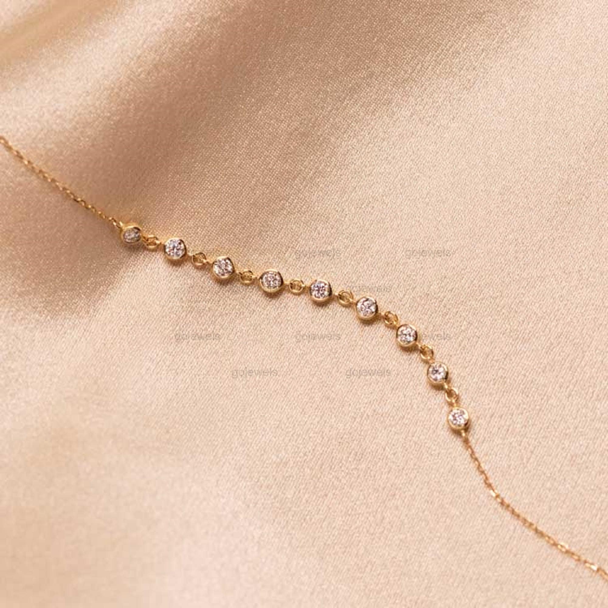 14K ゴールド 9 リンク フローティング モアッサナイト ブレスレット