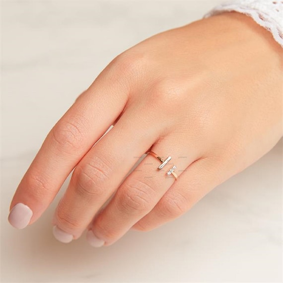 14k Gold Diamond Cuff Ring, Open Cuff Ring, Open Diamond