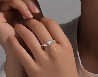 Anello di fidanzamento solitario in oro 14 carati con moissanite rotonda, anello con fascia intrecciata e diamanti, anello di promessa, anello di tendenza, regalo di anniversario per lei