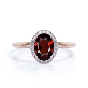 Garnet Moissanite Ring, Rose Gold Garnet Engagement Ring, Oval Cut Red Garnet Wedding Ring, Halo Garnet And Diamond Ring, Valentines Gift