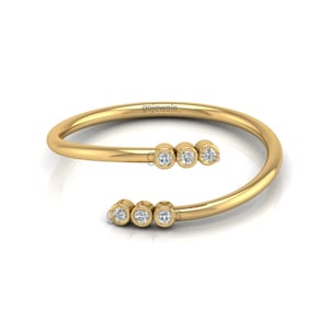 14k Gold and Moissanite Diamond Open Bezel Set Ring Trendy Ring Dainty Cuff Ring Minimalist Open Wrap Band Anniversary Gift Silver Band Ring