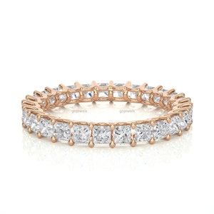 Moissanite Eternity Wedding Band, Princess Cut Diamond Stacking Ring, Sterling Silver Wedding Band, Classic Stackable Engagement Gold Band