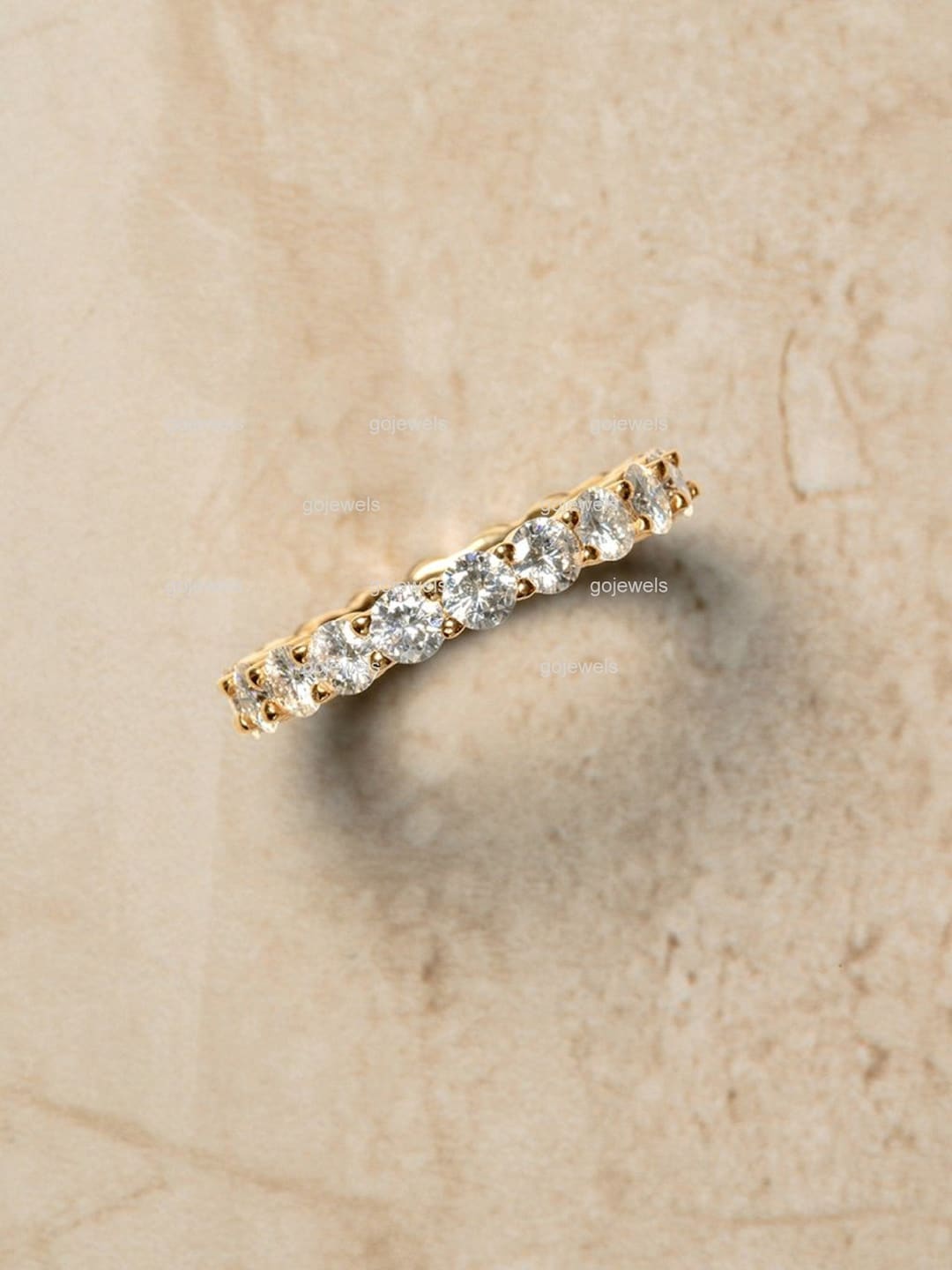 3 MM Round Cut Moissanite Wedding Band, 14k Gold Moissanite Band, Full ...