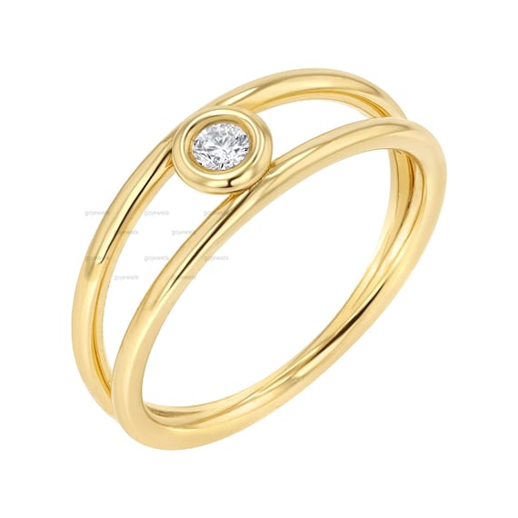 Double Band Diamond Solitaire Ring in Solid Gold Delicate Women Cocktail Ring Double Shank Pretty Engagement Ring Double Band Silver Ring Etsy