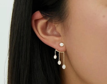 Orecchini pendenti a tripla catena con moissanite, orecchini a perno pendenti in argento sterling