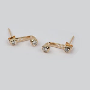 Two Stones Stud Earrings, 14k Solid Gold Stud Earrings, Round Moissanite Studs, Delicate Moissanite Earrings, Diamonds Stud Earrings