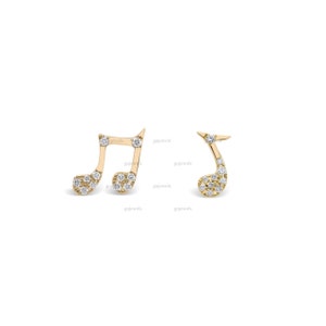 Moissanite Diamond Music Note Studs Earring , 14K Gold Small Music Note Earrings, Music Note Jewelry, Music Teacher Gift, Gift for Musician