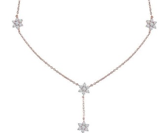 Collana con pendente floreale in moissanite e oro rosa 14 carati, collana in argento sterling 925, stile minimalista