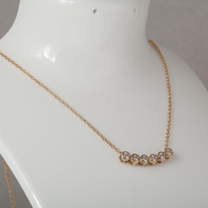 14k Gold 6 Bezel Moissanite Curved Bar Necklace, Delicate Diamond Necklace, Dainty Cable Chain, Minimalist Charm Necklace, Anniversary Gift image 5