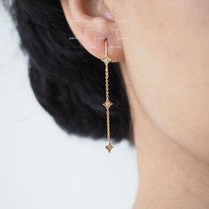14k Gold Diamond Drop Earrings, Solid Gold Dangle Earring, Moissanite Earrings, Long Earrings, Dainty Gold Chain Earrings, Sitara Earrings