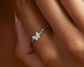 Anello a farfalla in argento sterling 925 con moissanite, stile Art Déco delicato, anello di tendenza, regalo perfetto per lei.