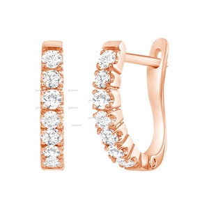 14k Gold Moissanite Earring, Diamond Hoops, Micro Pave Diamond Huggie Hoop Earrings, Minimalist Huggies, Christmas Gift-Anniversary Earring